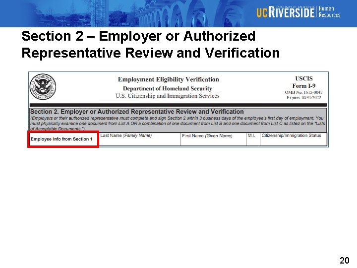 Section 2 – Employer or Authorized Representative Review and Verification 20 