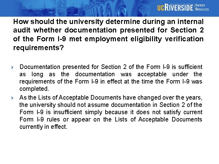How should the university determine during an internal audit whether documentation presented for Section