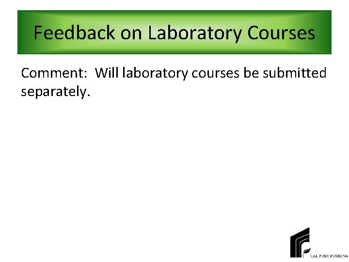Feedback on Laboratory Courses Comment: Will laboratory courses be submitted separately. 