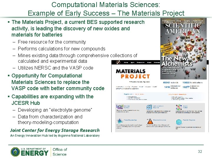 Computational Materials Sciences: Example of Early Success – The Materials Project § The Materials