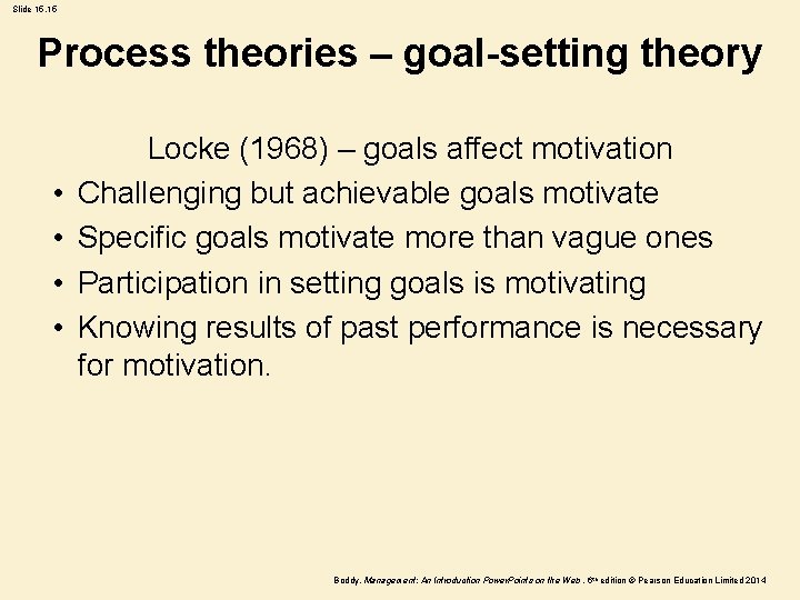 Slide 15. 15 Process theories – goal-setting theory • • Locke (1968) – goals