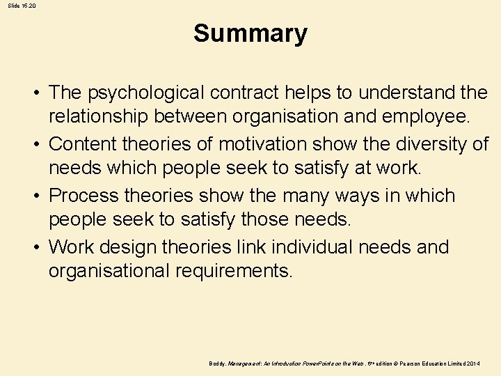 Slide 15. 20 Summary • The psychological contract helps to understand the relationship between