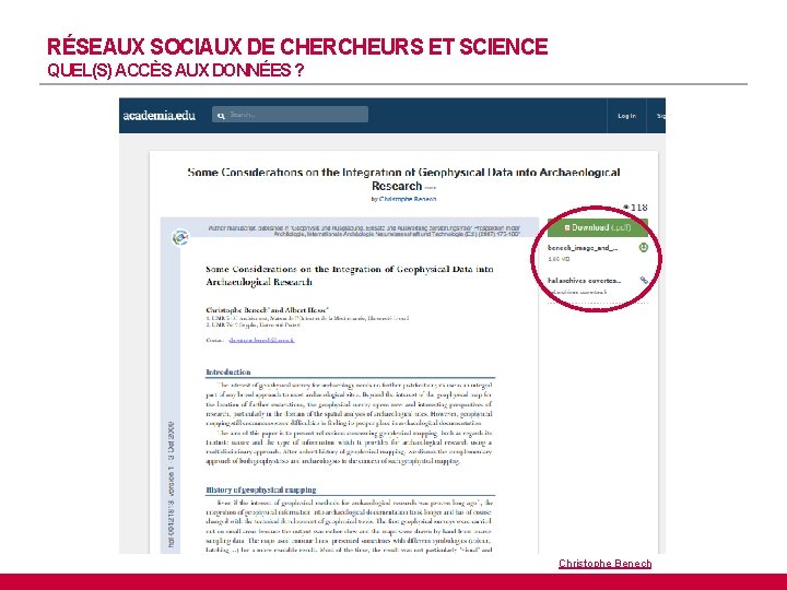 RÉSEAUX SOCIAUX DE CHERCHEURS ET SCIENCE QUEL(S) ACCÈS AUX DONNÉES ? : Christophe Benech