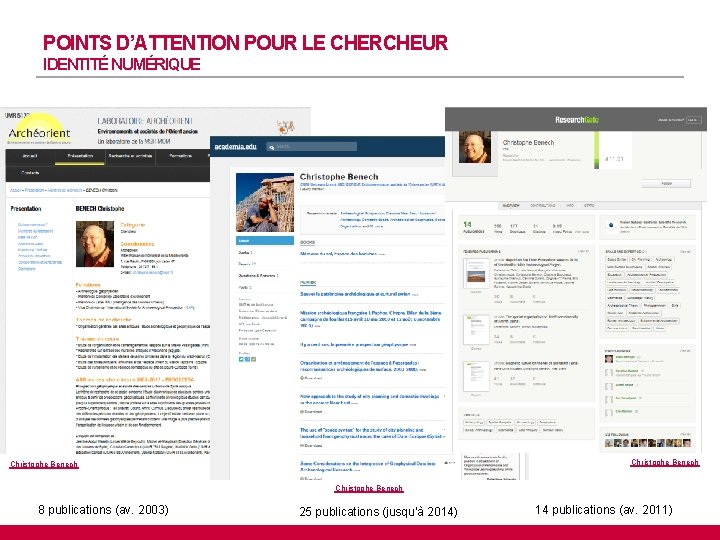 POINTS D’ATTENTION POUR LE CHERCHEUR IDENTITÉ NUMÉRIQUE Christophe Benech 8 publications (av. 2003) 25