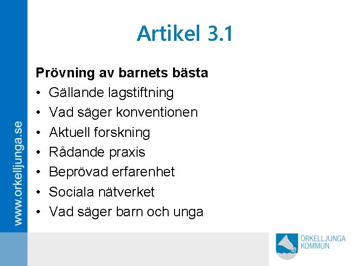 Artikel 3. 1 Prövning av barnets bästa • Gällande lagstiftning • Vad säger konventionen