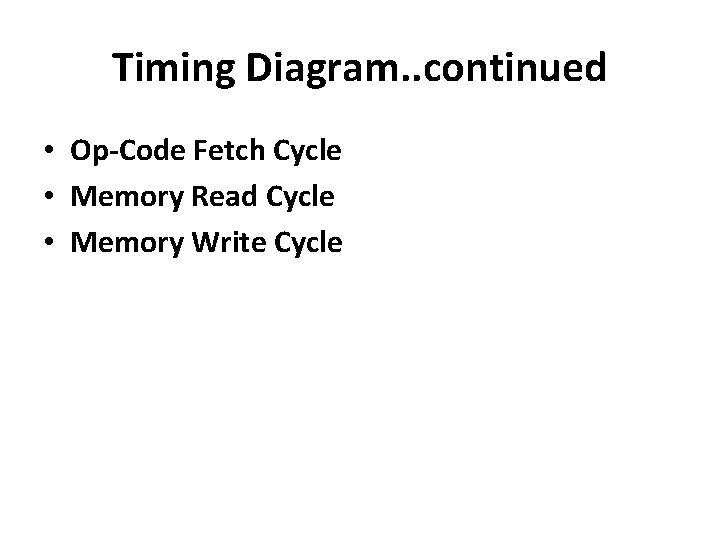 Timing Diagram. . continued • Op-Code Fetch Cycle • Memory Read Cycle • Memory Timing Diagram. . continued • Op-Code Fetch Cycle • Memory Read Cycle • Memory