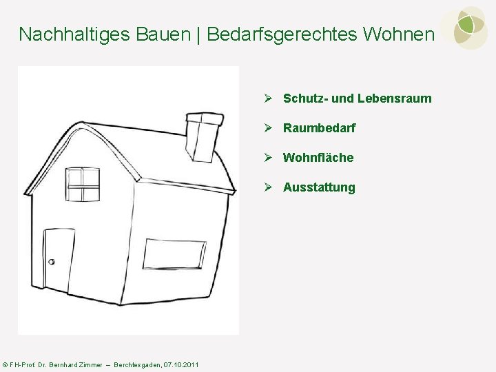Nachhaltiges Bauen | Bedarfsgerechtes Wohnen Ø Schutz- und Lebensraum Ø Raumbedarf Ø Wohnfläche Ø
