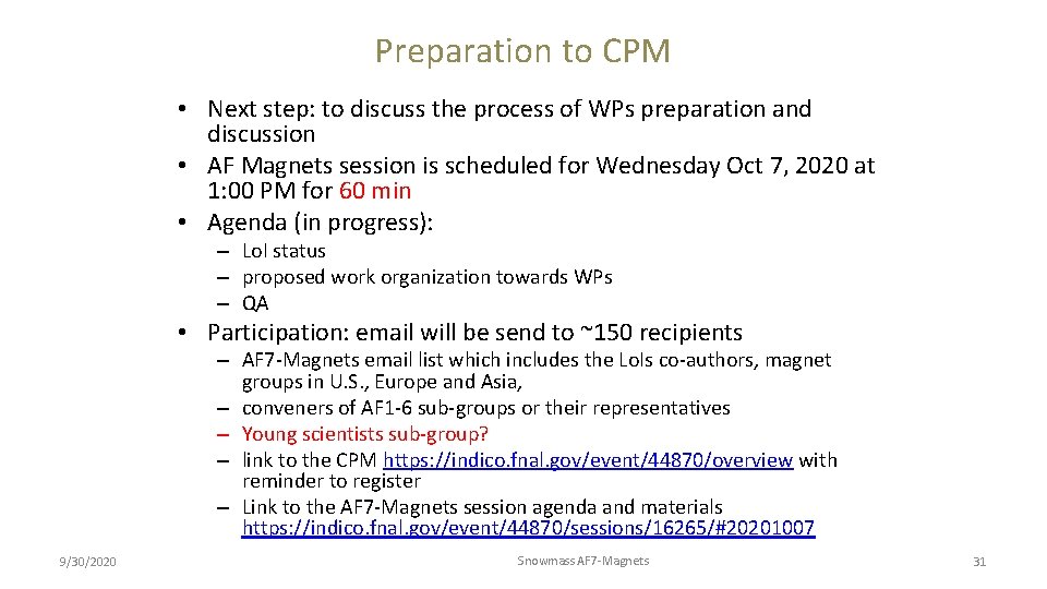 Preparation to CPM • Next step: to discuss the process of WPs preparation and