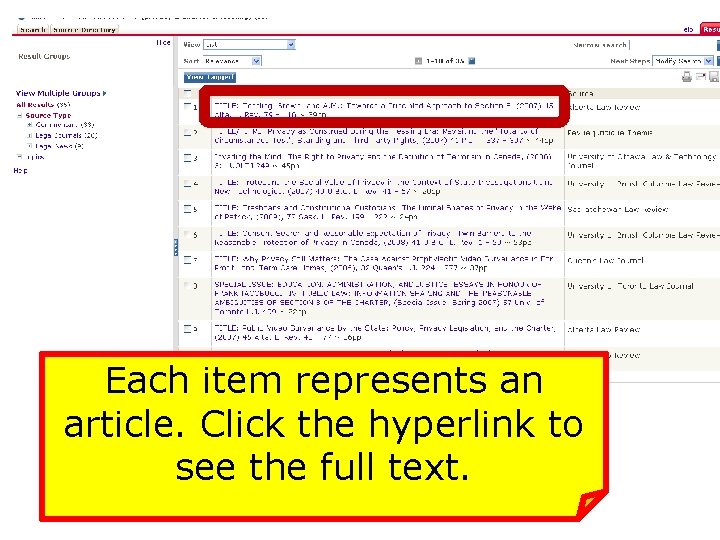 Each item represents an article. Click the hyperlink to see the full text. 