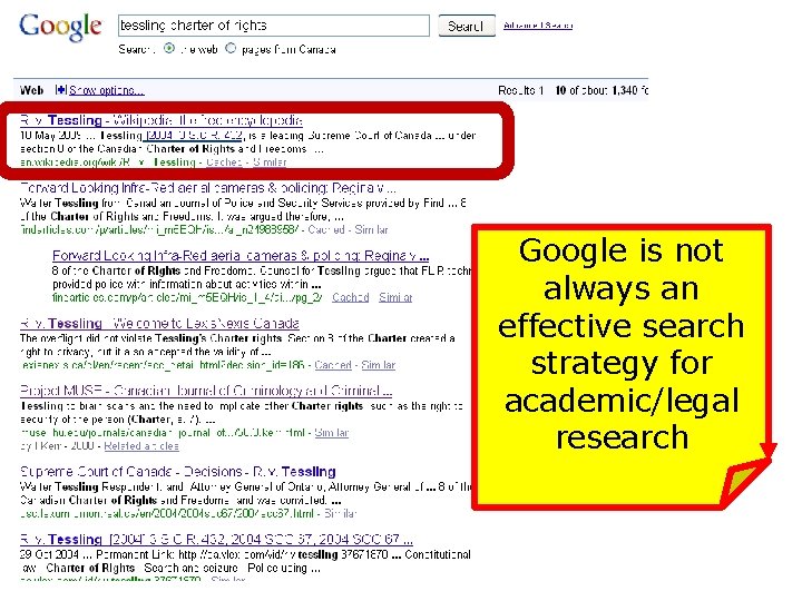 Google is not always an effective search strategy for academic/legal research 