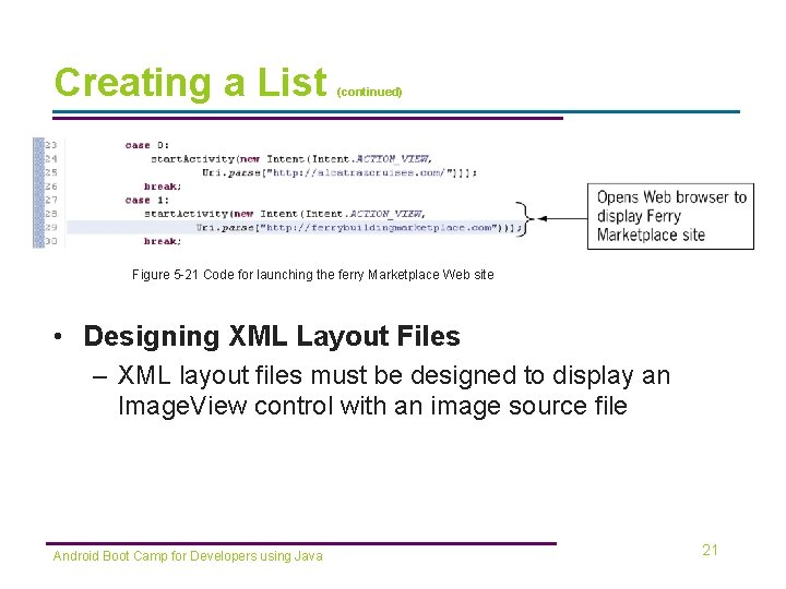 Creating a List (continued) Figure 5 -21 Code for launching the ferry Marketplace Web Creating a List (continued) Figure 5 -21 Code for launching the ferry Marketplace Web