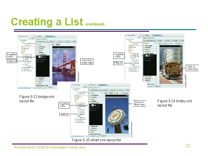Creating a List (continued) Figure 5 -23 bridge. xml layout file Figure 5 -24 Creating a List (continued) Figure 5 -23 bridge. xml layout file Figure 5 -24