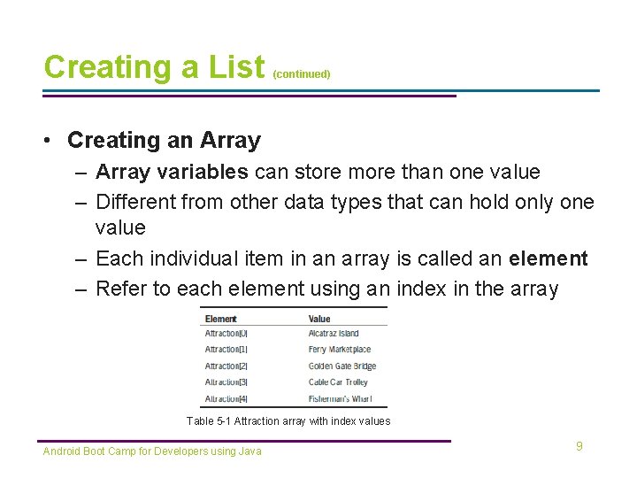 Creating a List (continued) • Creating an Array – Array variables can store more Creating a List (continued) • Creating an Array – Array variables can store more
