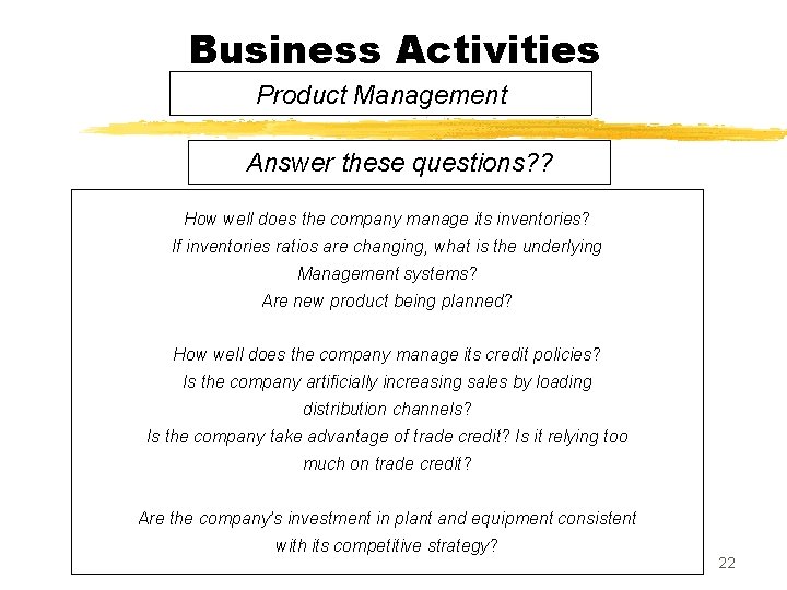 Business Activities Product Management Answer these questions? ? How well does the company manage