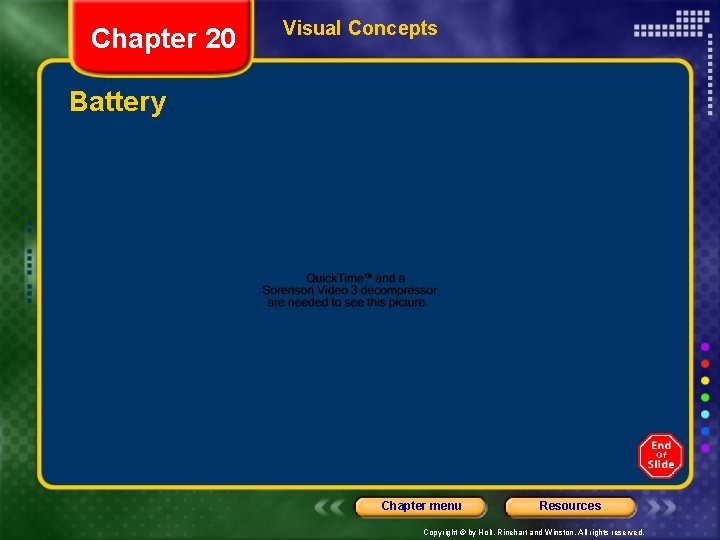 Chapter 20 Visual Concepts Battery Chapter menu Resources Copyright © by Holt, Rinehart and