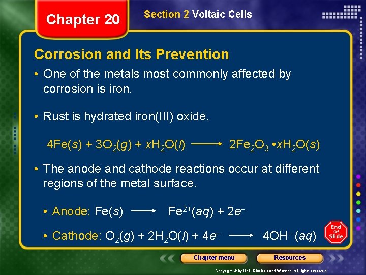 Chapter 20 Section 2 Voltaic Cells Corrosion and Its Prevention • One of the