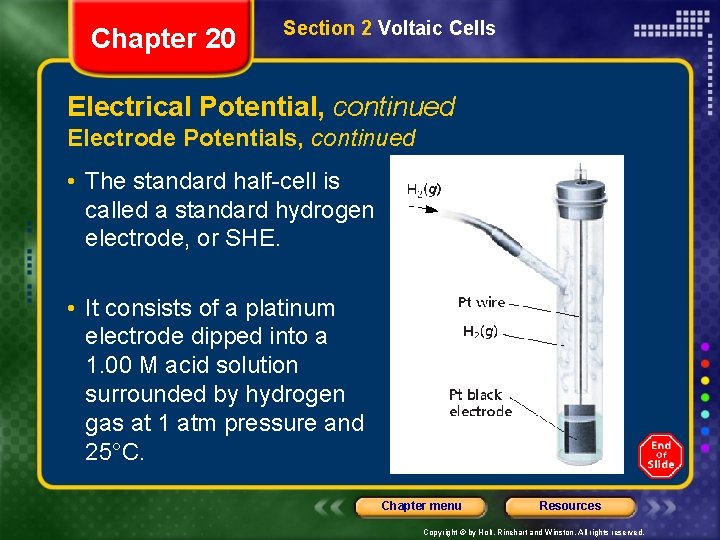 Chapter 20 Section 2 Voltaic Cells Electrical Potential, continued Electrode Potentials, continued • The