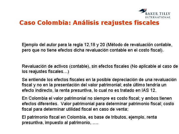 Caso Colombia: Análisis reajustes fiscales Ejemplo del autor para la regla 12, 18 y