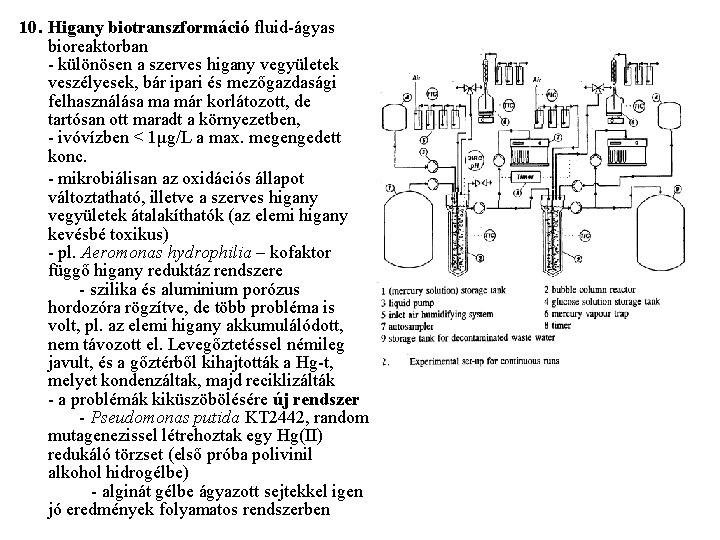 10. Higany biotranszformáció fluid-ágyas bioreaktorban - különösen a szerves higany vegyületek veszélyesek, bár ipari