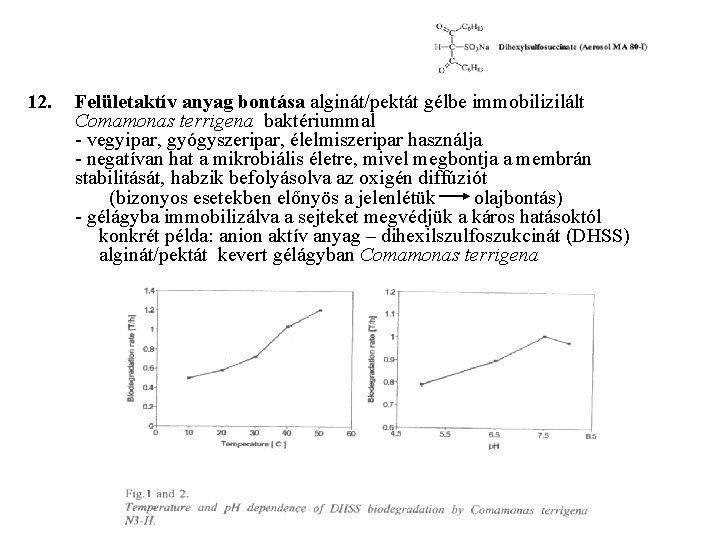 12. Felületaktív anyag bontása alginát/pektát gélbe immobilizilált Comamonas terrigena baktériummal - vegyipar, gyógyszeripar, élelmiszeripar