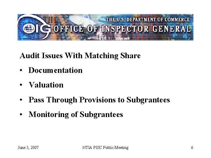 Audit Issues With Matching Share • Documentation • Valuation • Pass Through Provisions to