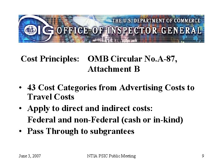 Cost Principles: OMB Circular No. A-87, Attachment B • 43 Cost Categories from Advertising