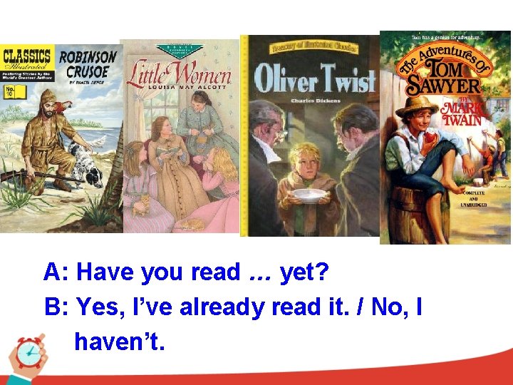A: Have you read … yet? B: Yes, I’ve already read it. / No,