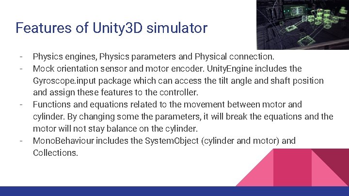 Features of Unity 3 D simulator - - - Physics engines, Physics parameters and Features of Unity 3 D simulator - - - Physics engines, Physics parameters and