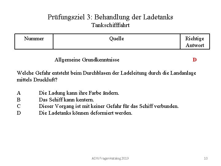 Prüfungsziel 3: Behandlung der Ladetanks Tankschifffahrt Nummer 130 03. 0 -10 Quelle Allgemeine Grundkenntnisse