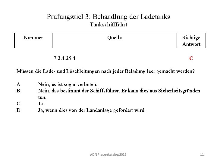 Prüfungsziel 3: Behandlung der Ladetanks Tankschifffahrt Nummer 130 03. 0 -11 Quelle 7. 2.