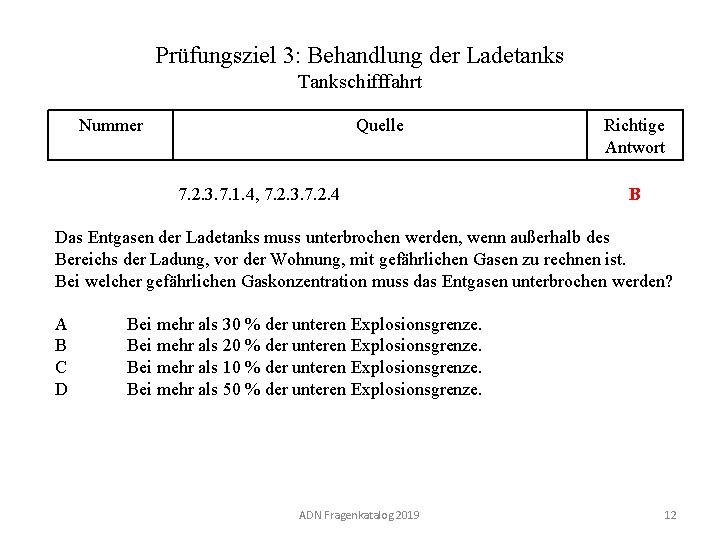 Prüfungsziel 3: Behandlung der Ladetanks Tankschifffahrt Nummer 130 03. 0 -12 Quelle 7. 2.