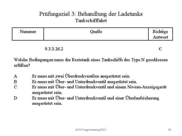 Prüfungsziel 3: Behandlung der Ladetanks Tankschifffahrt Nummer 130 03. 0 -25 Quelle 9. 3.