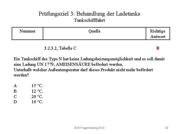 Prüfungsziel 3: Behandlung der Ladetanks Tankschifffahrt Nummer 130 03. 0 -32 Quelle 3. 2,