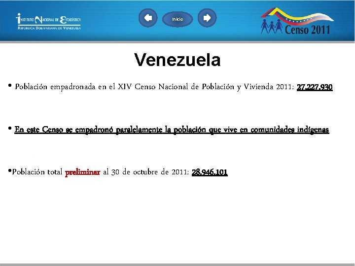 Inicio Venezuela • Población empadronada en el XIV Censo Nacional de Población y Vivienda Inicio Venezuela • Población empadronada en el XIV Censo Nacional de Población y Vivienda