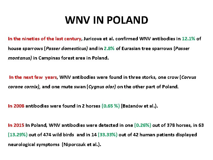 WNV IN POLAND In the nineties of the last century, Juricova et al. confirmed