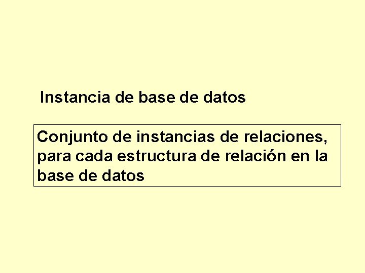 Instancia de base de datos Conjunto de instancias de relaciones, para cada estructura de