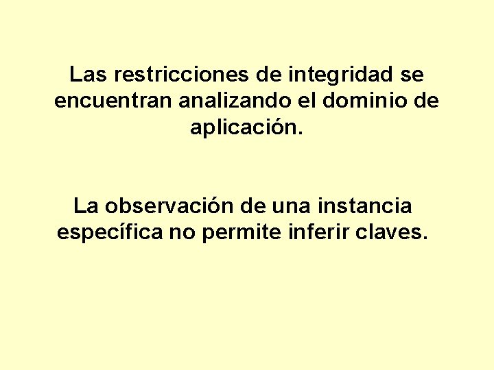 Las restricciones de integridad se encuentran analizando el dominio de aplicación. La observación de