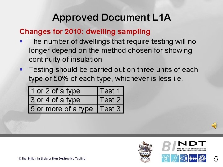 Approved Document L 1 A Changes for 2010: dwelling sampling § The number of