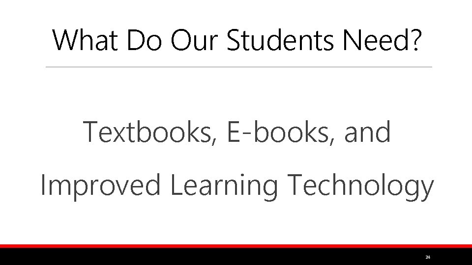 What Do Our Students Need? Textbooks, E-books, and Improved Learning Technology 24 