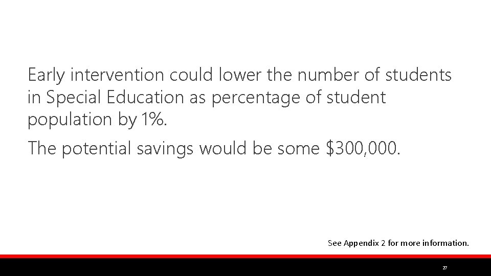 Early intervention could lower the number of students in Special Education as percentage of