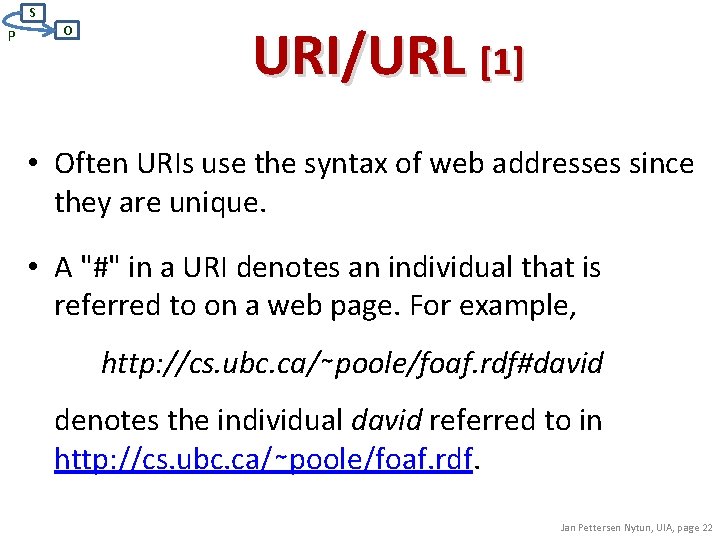S P O URI/URL [1] • Often URIs use the syntax of web addresses