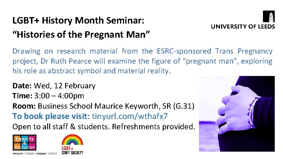 LGBT+ History Month Seminar: “Histories of the Pregnant Man” Drawing on research material from