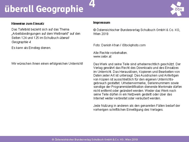 4 Hinweise zum Einsatz Impressum Das Tafelbild bezieht sich auf das Thema „Arbeitsbedingungen auf