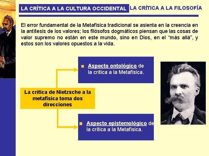 LA CRÍTICA A LA CULTURA OCCIDENTAL LA CRÍTICA A LA FILOSOFÍA El error fundamental