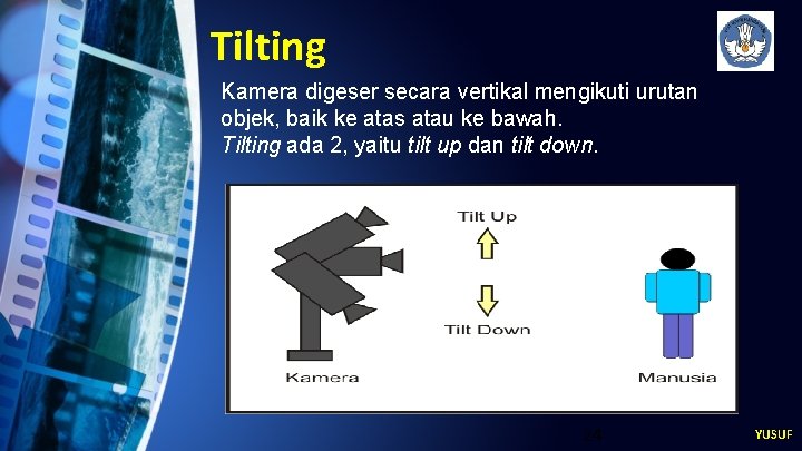 Tilting Kamera digeser secara vertikal mengikuti urutan objek, baik ke atas atau ke bawah.