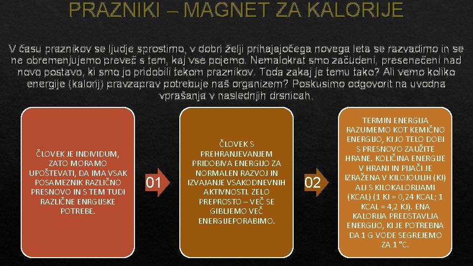 PRAZNIKI – MAGNET ZA KALORIJE V času praznikov se ljudje sprostimo, v dobri želji