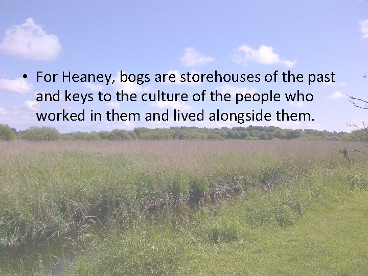 • For Heaney, bogs are storehouses of the past and keys to the