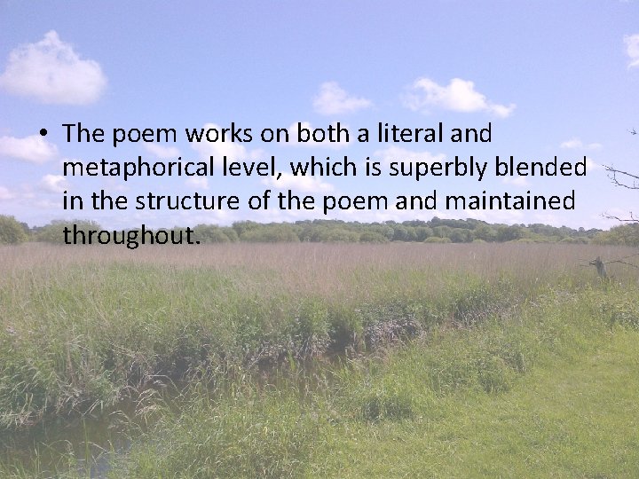  • The poem works on both a literal and metaphorical level, which is