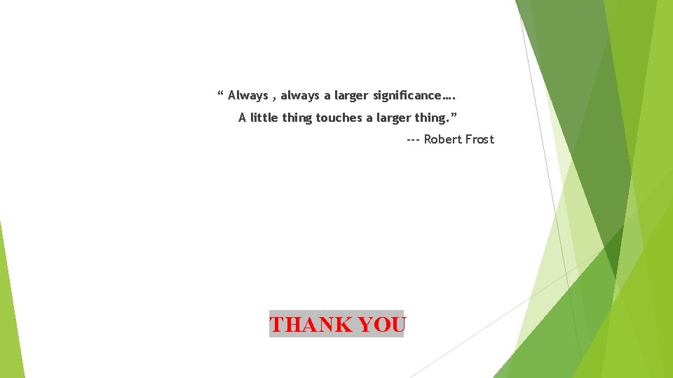 “ Always , always a larger significance…. A little thing touches a larger thing.