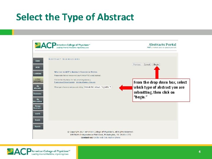 Select the Type of Abstract From the drop down box, select which type of